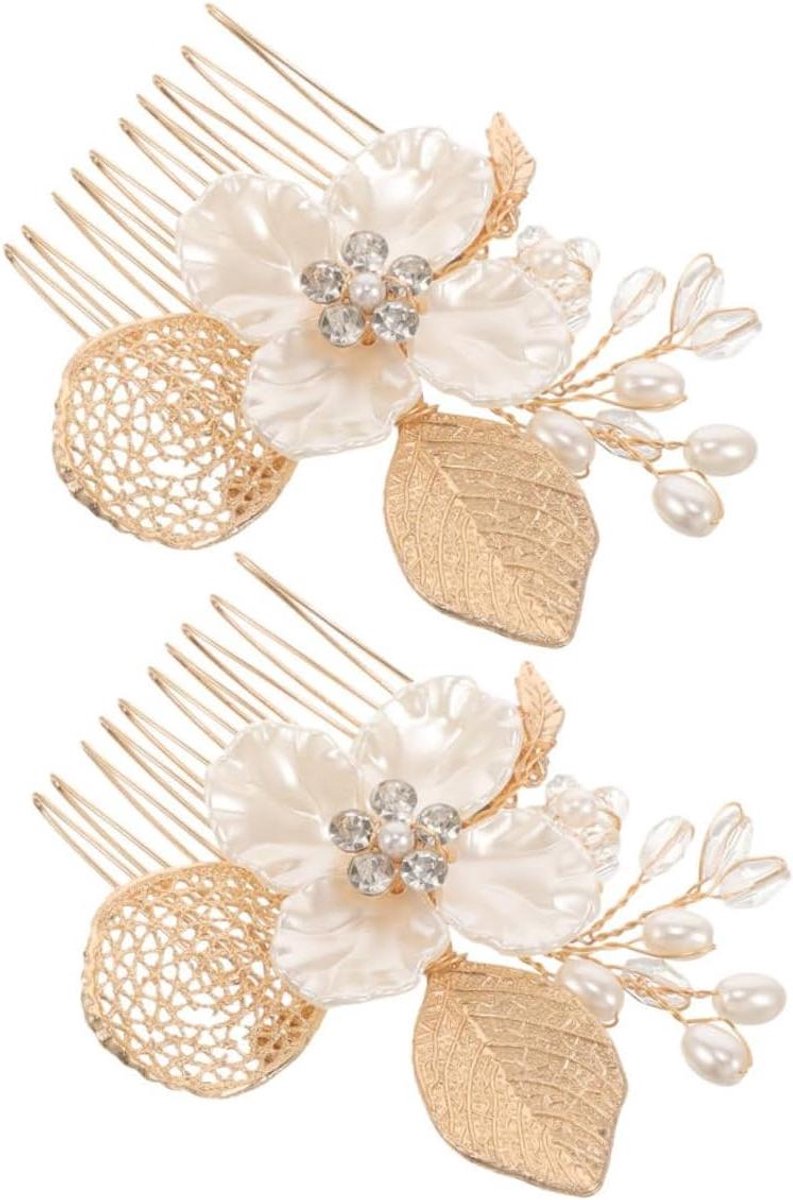 Haarkam Set - Bruiloft Accessoires - Feestelijke Styling - Gouden Bladontwerp - 2 Stuks - Goud
