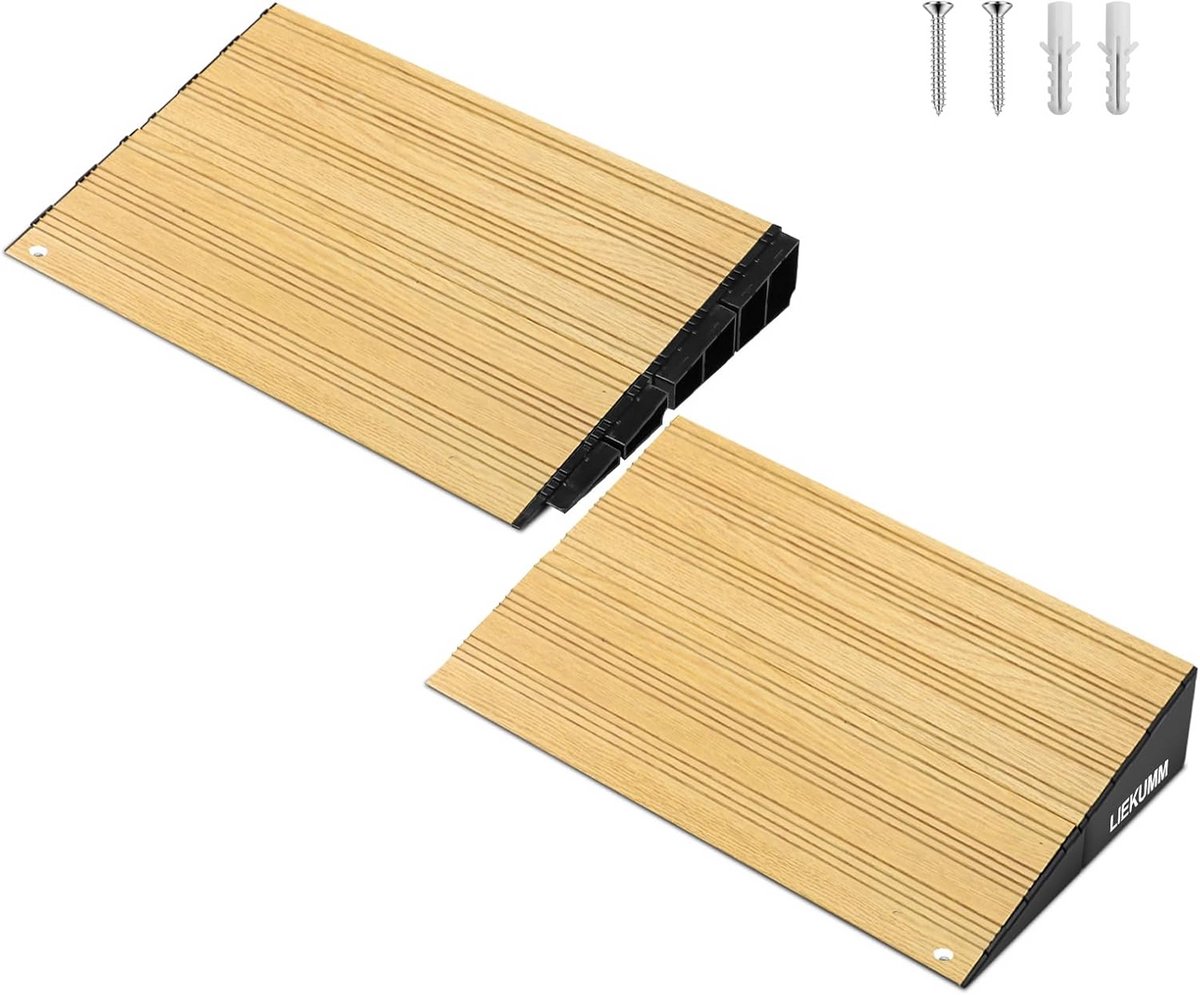 LIEKUMM Door Slope 5 cm High Aluminium Capacity 1000 kg Wheelchair Ramp for Home Stairs Edge 80 L x 25.5 cm Sticky Dark Wood Grain