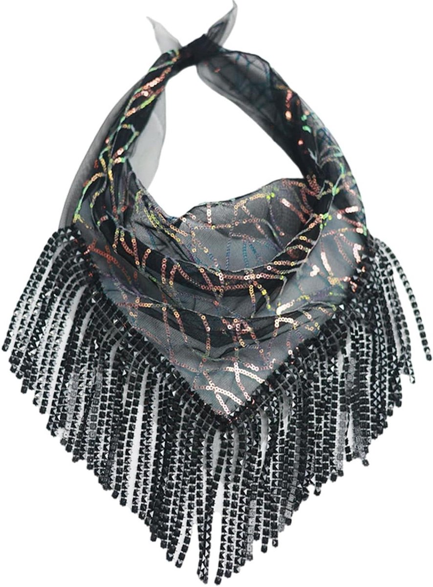 Dames Sjaal - Hoofddoek Bandana - Feestelijke Accessoire - Glinsterende Strass - Unisex - Zwart