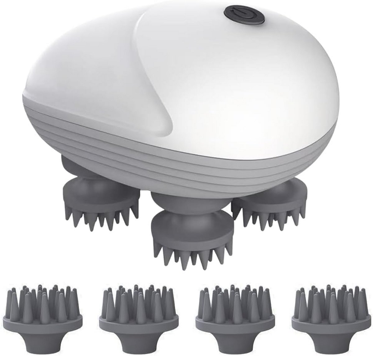 Elektrische hoofdmassageapparaat, draadloze hoofdmassager elektrisch, oplaadbare handmassageapparaten hoofdmassagers, draagbare haarhoofdmassager elektrisch met 4 vervangende klauwen, wit