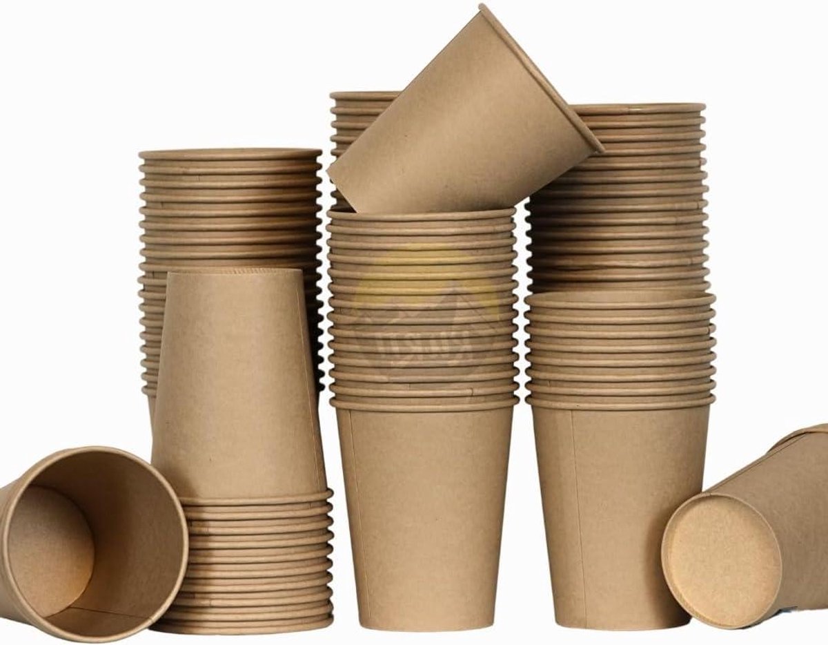 Wegwerp Koffiebekers - Kartonnen Bekers - Drankjes Meenemen - Natuurlijke Uitstraling - 500 Stuks - Bruin