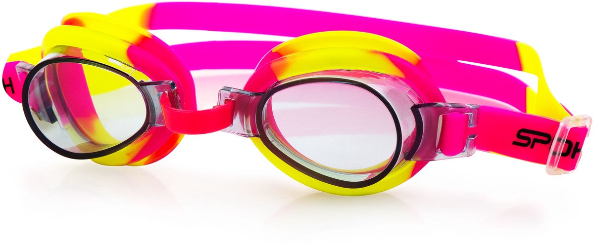 Spokey Jellyfish Zwembril - Geel / Roze - Polycarbonaat - Anti-Fog - UV-bescherming - Dubbele siliconen band