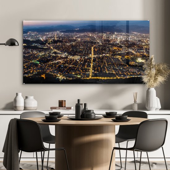 ® Glasschilderij 120x60 cm - Schilderij acrylglas - Panorama van Daegu vanuit Apsan berg in Zuid-Korea - Foto op glas - Muurdecoratie woonkamer - Wanddecoratie slaapkamer - Schilderijen