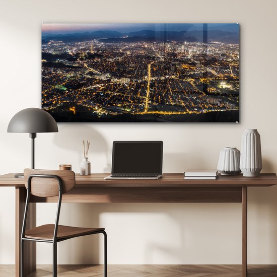 ® Glasschilderij 120x60 cm - Schilderij acrylglas - Panorama van Daegu vanuit Apsan berg in Zuid-Korea - Foto op glas - Muurdecoratie woonkamer - Wanddecoratie slaapkamer - Schilderijen