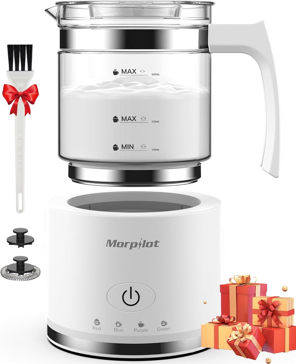 Elektrische Melkopschuimer Glas 4-in-1 Capaciteit 250ml/500ml Wit