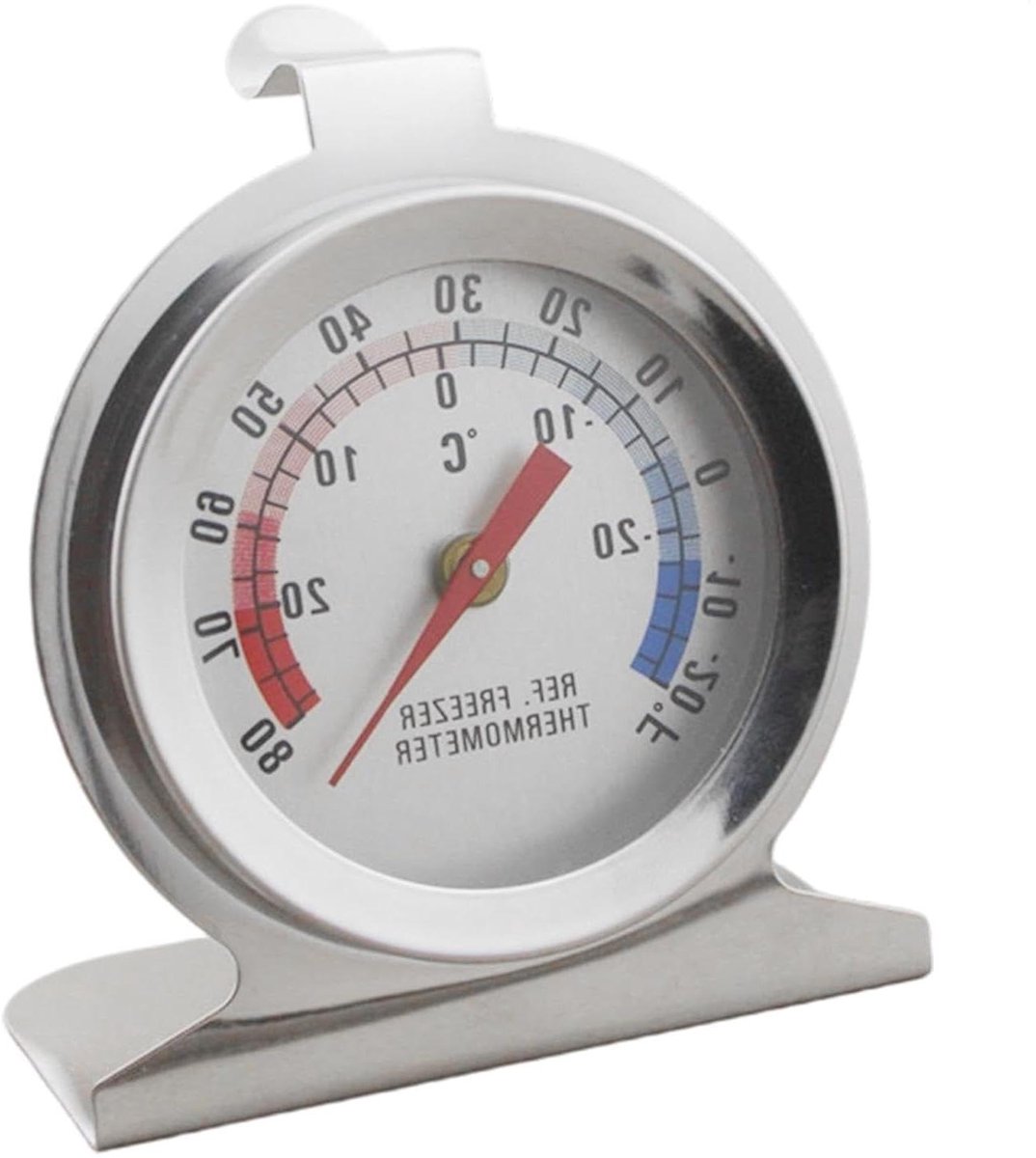 Koelkast Temperatuurmeter - Analoge Monitor - Voedsel Opslag - Roestvrijstalen Behuizing - 6.2x3.8x7cm - Zilver