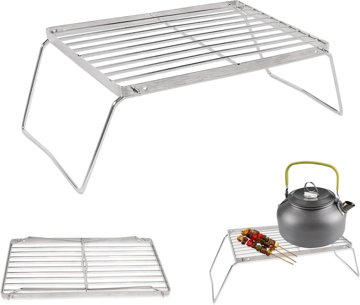 Inklapbaar grillrooster - Camping grill - Buiten koken - Roestvrij staal - 30 x 16 cm - Zilver