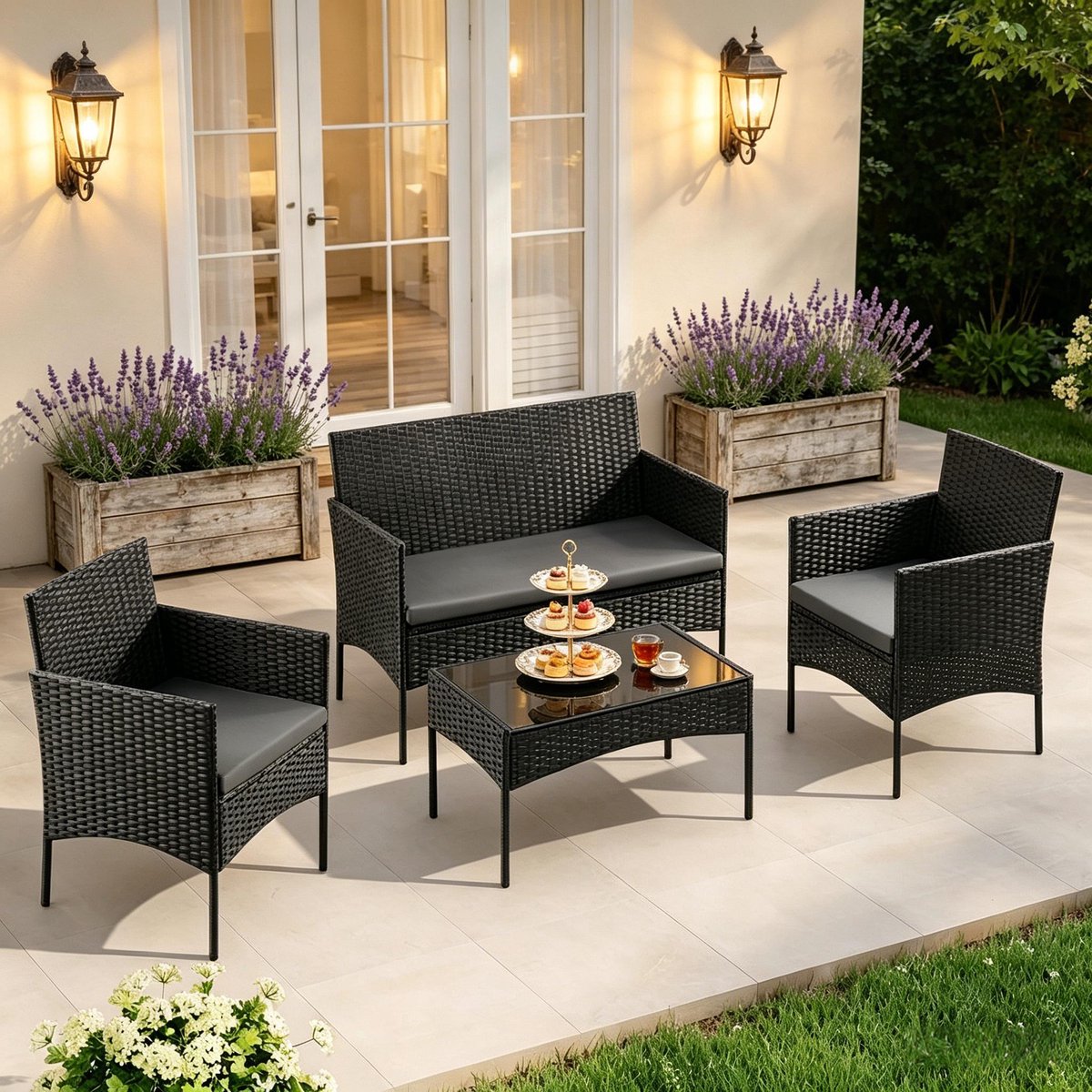 Clruro Tuinmeubelset - Loungeset voor Balkon en Tuin - Gespreksset - Metaal - Grijs Zwart
