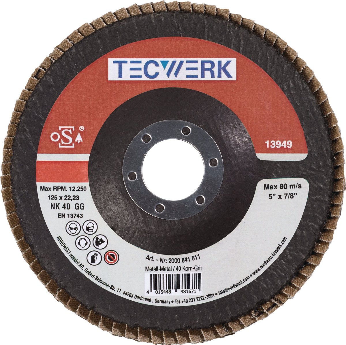 Fächerscheibe D.115mm K.40 kon.Stahl/Holz NK TECWERK