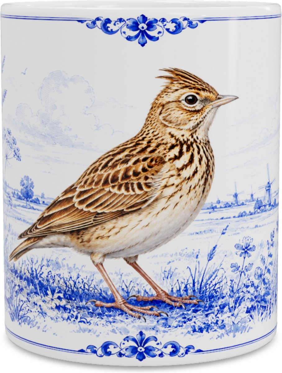 Mok Veldleeuwerik (Alauda arvensis) - Delfts Blauw Design - Cadeau voor Vogelliefhebber