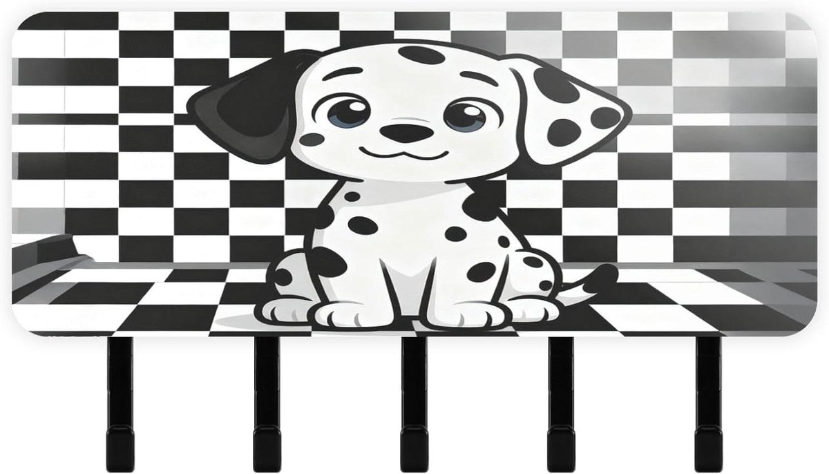 Sleutelhaak Organizer - Postplank - Entree Ordenen - Puppy Ontwerp - 18 x 10 cm - Zwart Wit