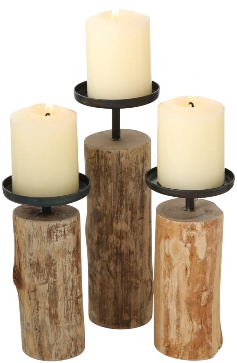 aladdien - Candle Holder - Set van 3 - Stijlvol en veelzijdig - Hout en metaal - Boho stijl - Perfect voor elke gelegenheid - Decoratieve verlichting