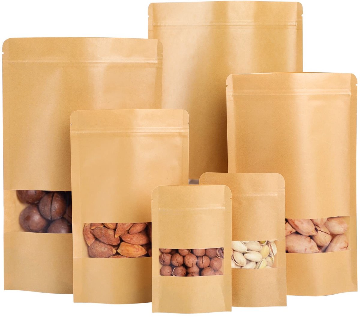 aladdien - Kraft Papieren Zak met Venster - Resealable - Lichtgewicht en Oliebestendig - Bruin - Voedselopslag - Geschikt voor Thuisgebruik - 50 Stuks