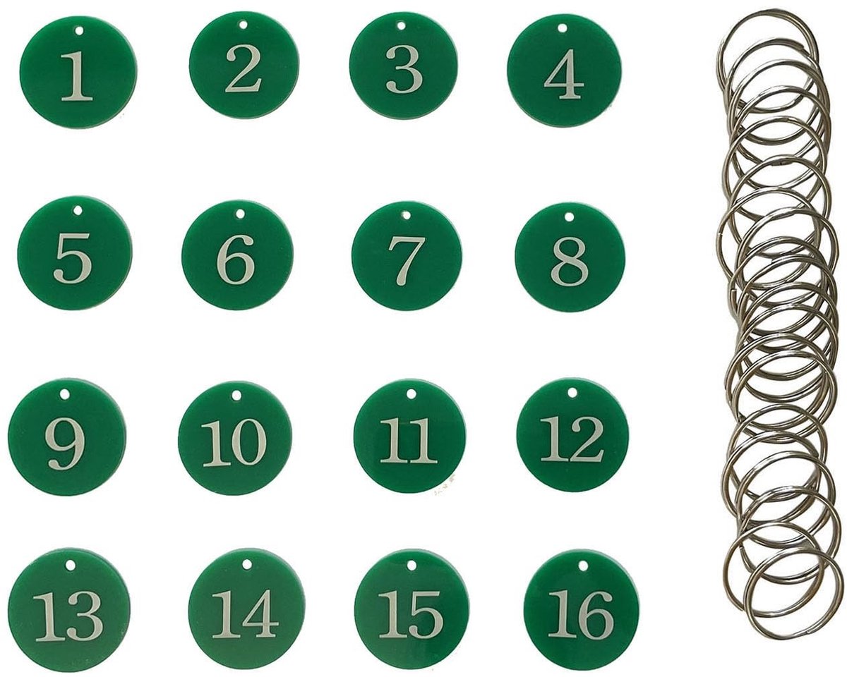 ONF3 - Nummerlabels - ID Labels - Glanzend Acryl - Groen - Nummering 1-50 - Geschikt voor Restaurant, Hotel en School