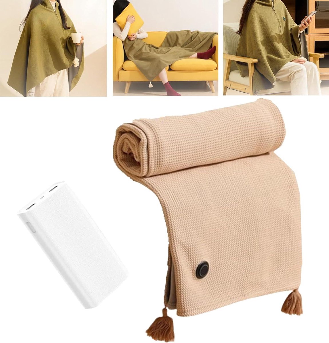 Verwarmde Sjaal - Draagbare deken - Warm Blijven - Snelle verwarming - 150x80cm - Apricot