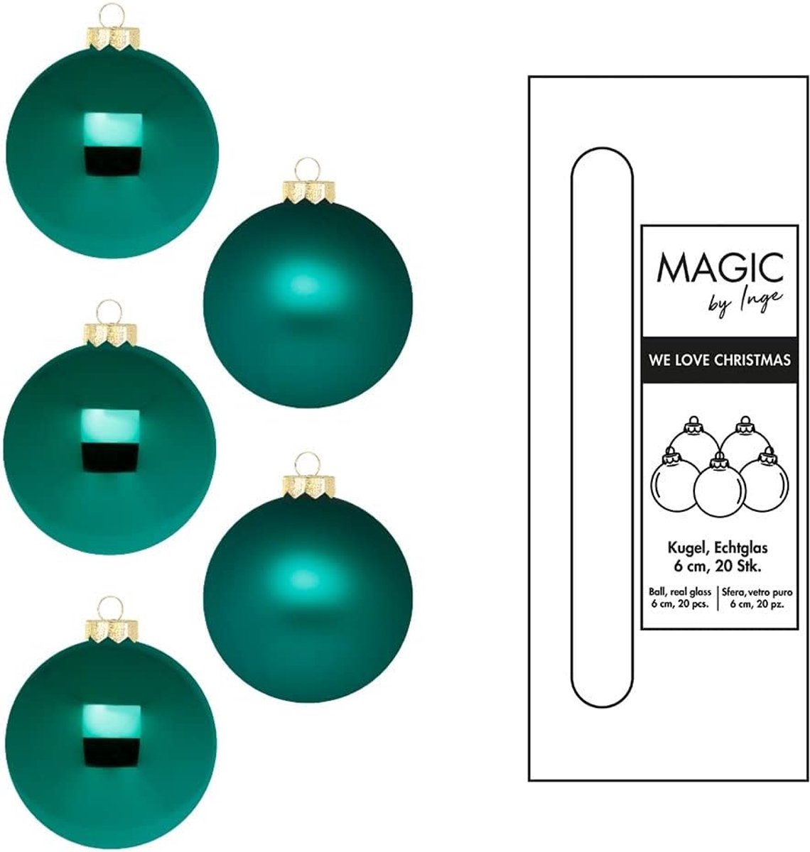 Kerstballen Glas - Set Ballen - Kerstboom Versieren - Echt Glas - 6 cm 20 Stuks - Groen – foto 2