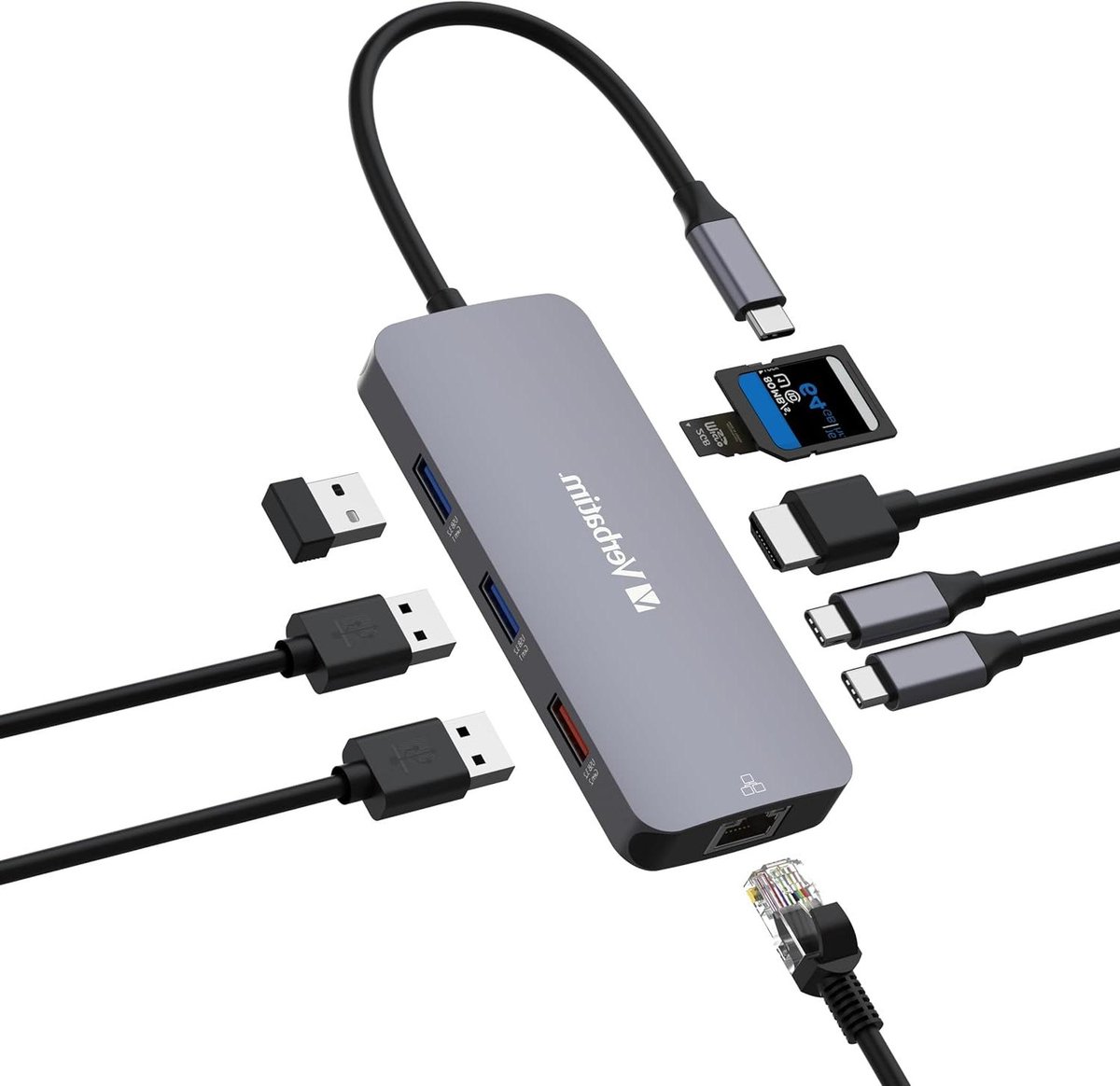USB C Hub - Multiport Adapter - Werk Uitbreiden - 9-in-1 Poorten - 4K Resolutie - Grijs