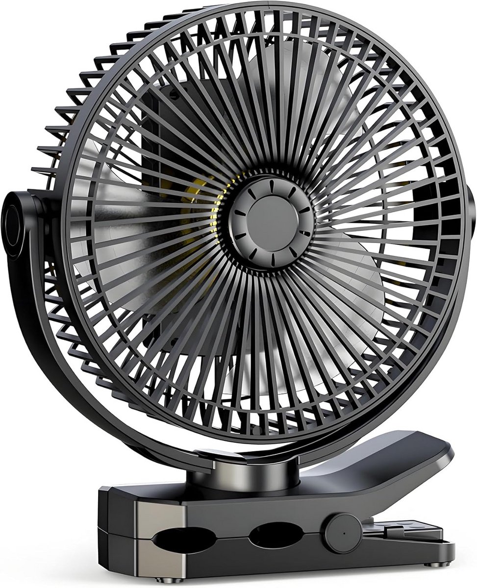 Oplaadbare Klemventilator 21CM met 12000mAh Batterij - 4 Snelheden USB-oplading