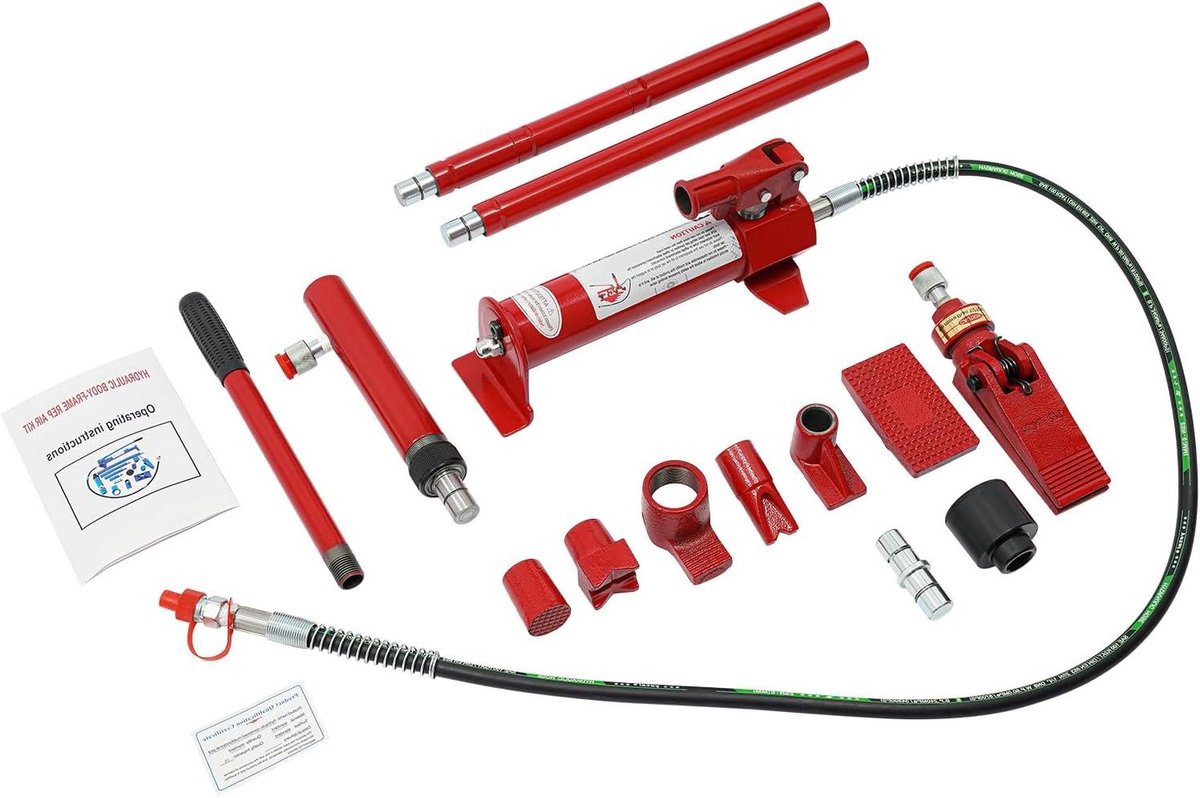 Hydraulische Pers - Pompset Werkplaats - Auto Reparatie - Compact Ontwerp - 4 Ton Capaciteit - Rood