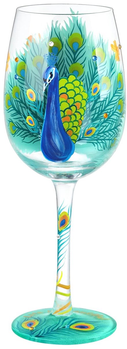 ONF3 - Pauw geschilderde wijn glazen - Kleurrijke wijn glazen - Gepersonaliseerd cadeau - 15 oz - Handgeschilderd - Voor vrouwen - Perfect voor ...
