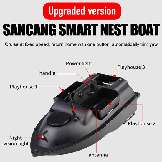Voerboot met GPS - Visboot Afstandsbediend - Vissen met precisie - 500m bereik dieptemeter - 2kg laadvermogen - Zwart — afbeelding 2