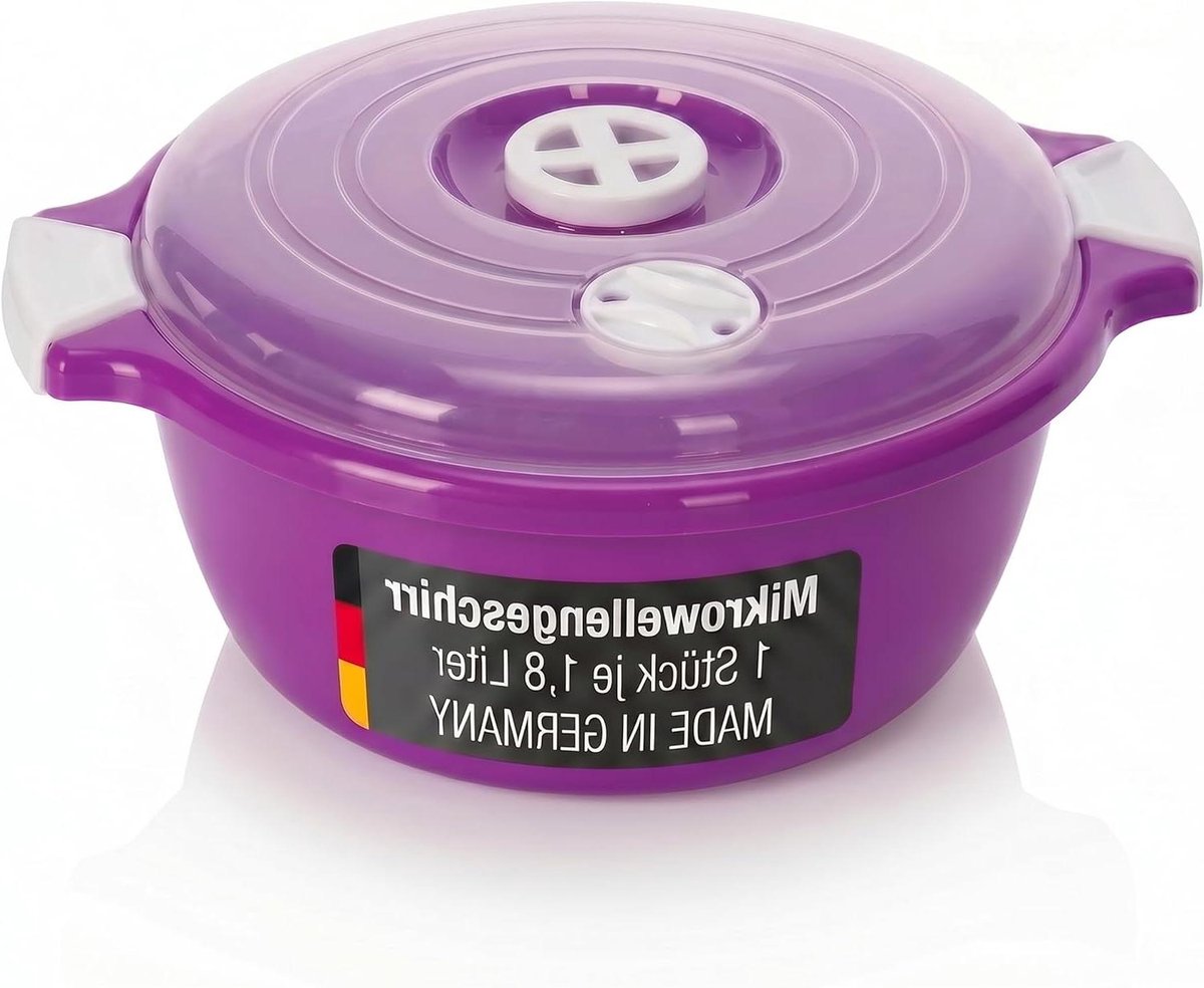 Magnetron Schaal - Opslag Bak - Voedsel Bereiden - Met Stoomventiel - 1.8 Liter - Paars