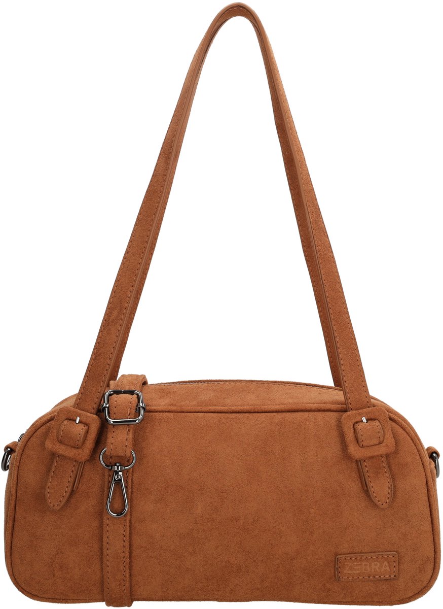 Zebra Trends Davina Schoudertas - Dames Tas - Suede Look - Verstelbare Schouderband - Ritssluiting - Trendy Tas - Crossbody - Camel