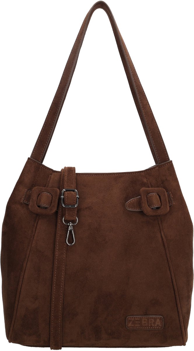 Zebra Trends Davina Schoudertas - Dames Tas - Shopper - Suede Look - Verstelbare Schouderband - Ritssluiting - Donkerbruin