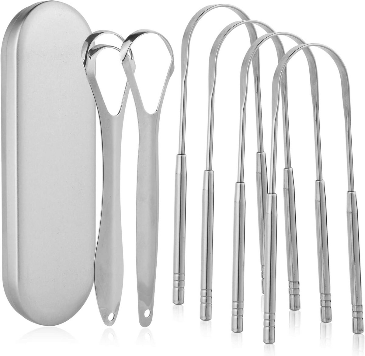 Set van 6 Roestvrijstalen Tongschrapers voor Optimale Mondhygiëne