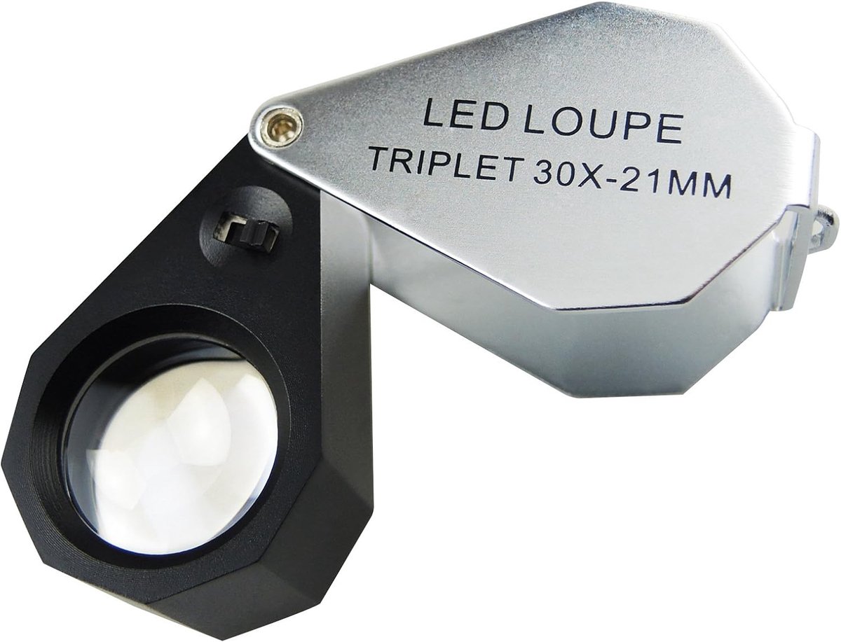 30x Juweliersloep met 6 LED Verlichting - Triplet Glas Lens 21mm voor Edelstenen, Munten en Postzegels