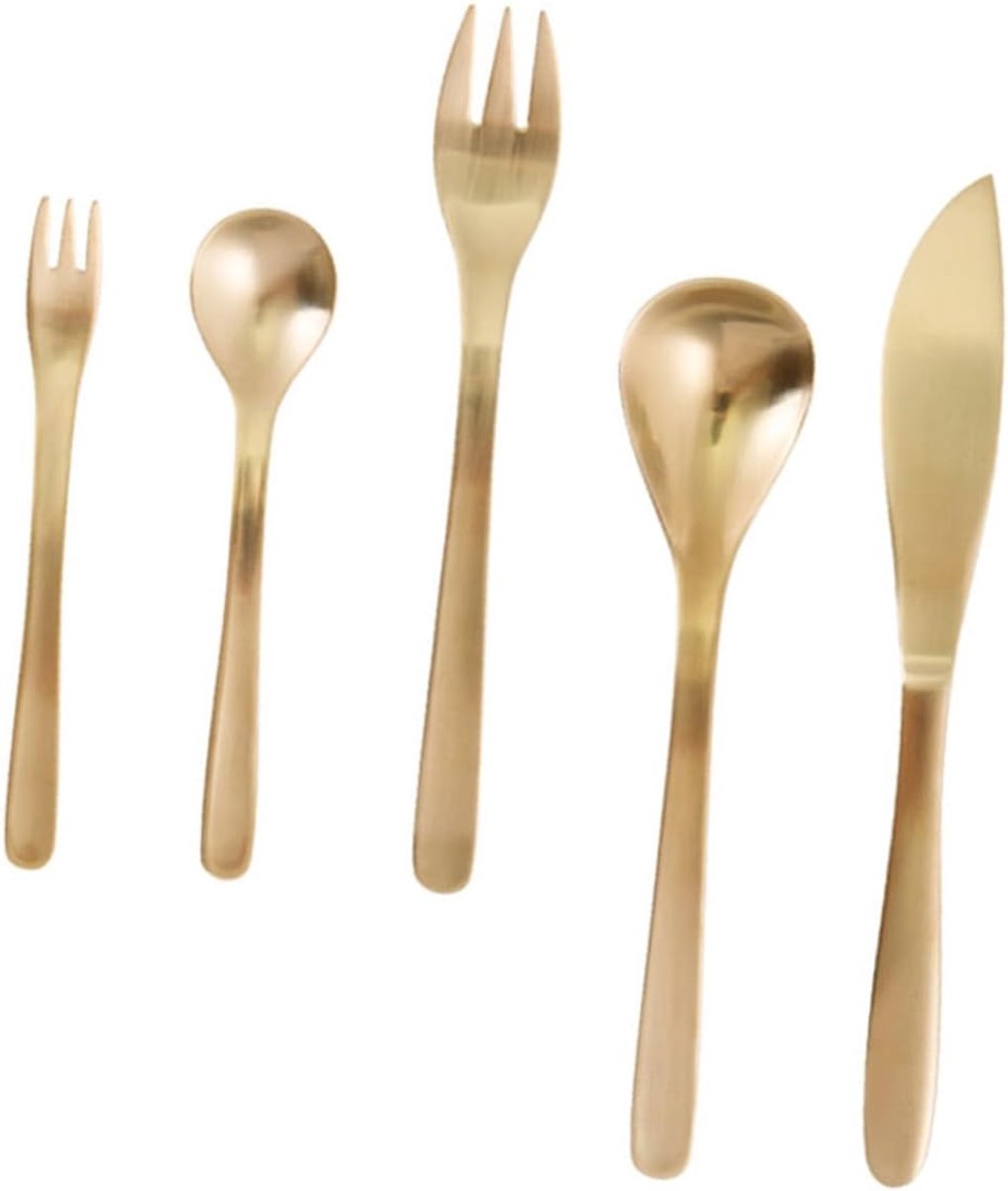 Bestekset 5 Delig - Eetgerei Serveergerei - Dagelijks Dineren - 304 Roestvrij Staal - 21.5 cm Lengte - Goudkleurig
