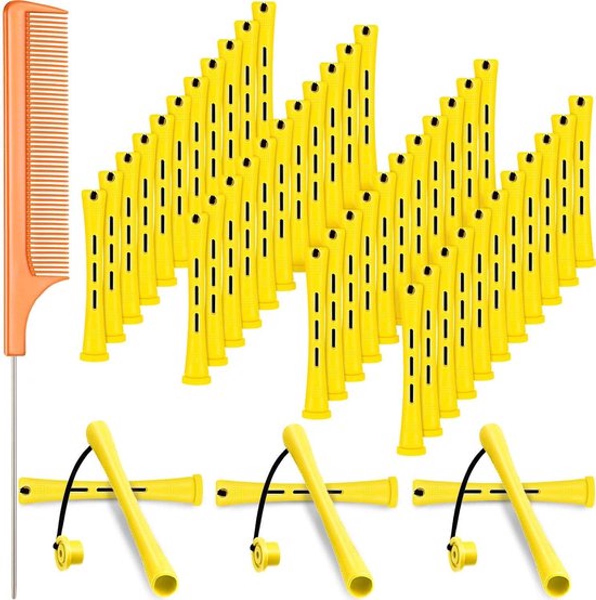 Set van 48 haarpermanenten met korte koudgolfstaven in geel en oranje
