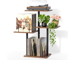 SNJY® Platenspeler Meubel - Platenspeler Kast - LP Houder - Platenhouder - 42L x 71B x 79H cm - Bruin/Zwart