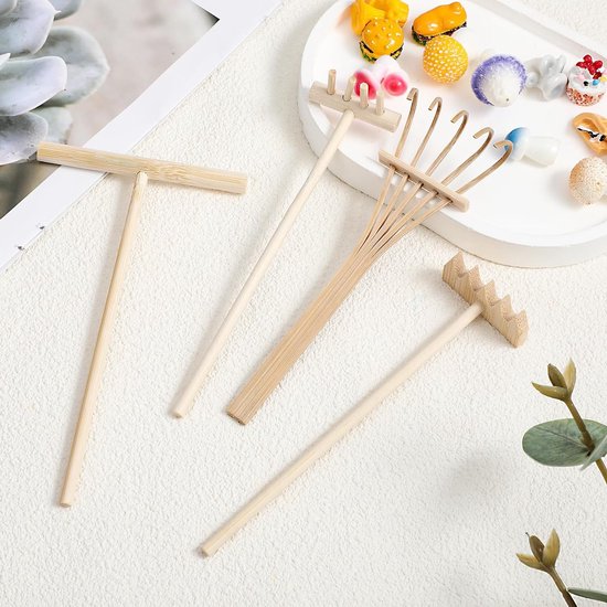 Allecto Plus - Mini Zen Tuin Gereedschap Set - Tafelblad Rock Accessoires - Thuiskantoor Tuin Decor - Bamboe Hark - Zen Zand Harken - Kleine Hark van Allecto Plus — afbeelding 4