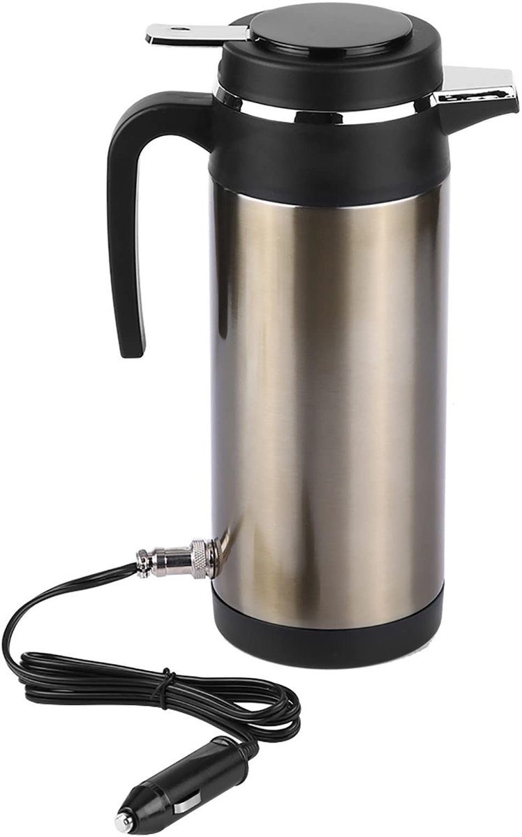 ONF3 - Elektrische waterkoker in de auto - 1200 ml - Snelle opwarming - Zilver + zwart - Voor onderweg - 12 V/24 V