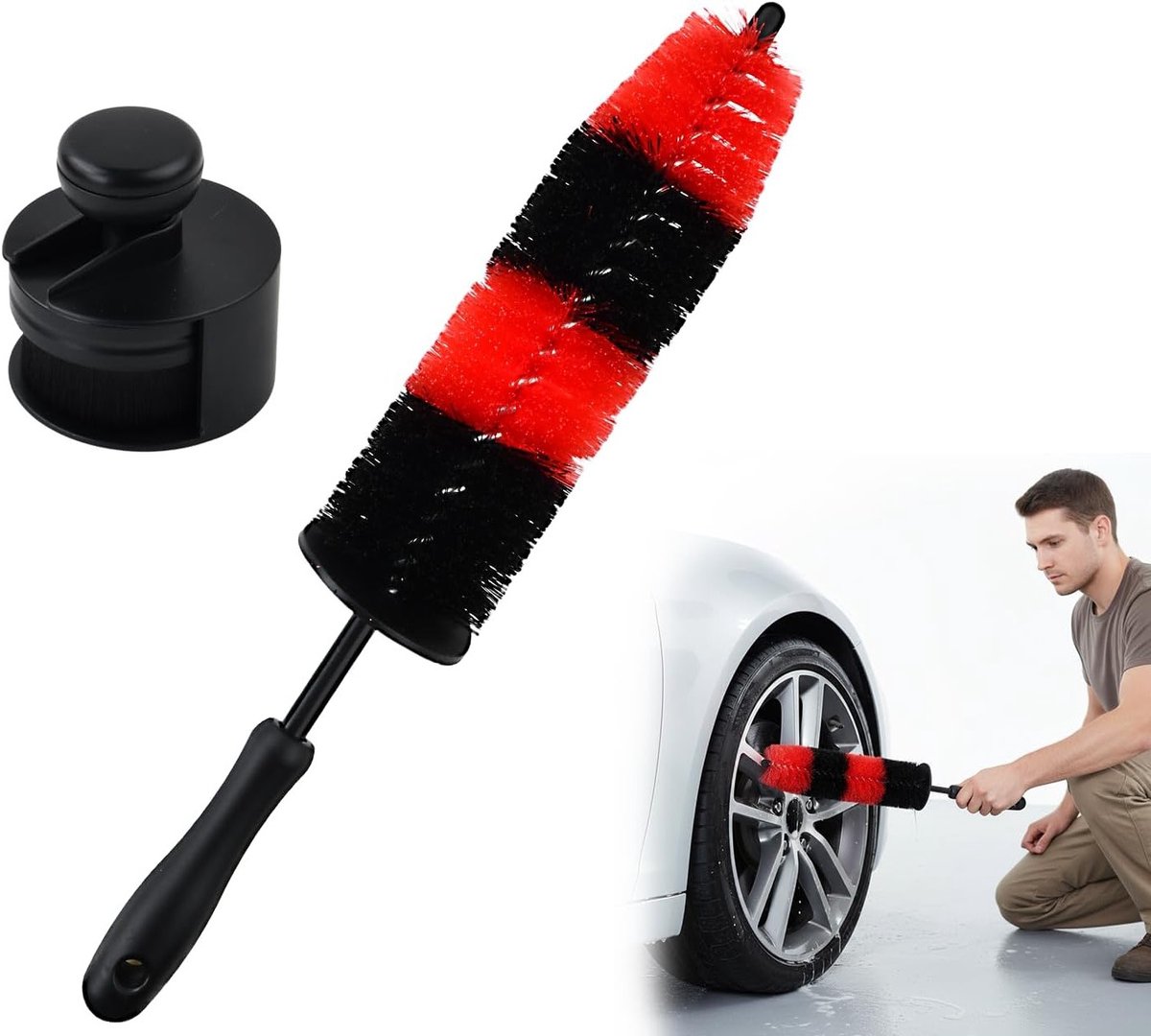 Set van 2 360° Velgenreinigingsborstels, Auto Wasborstel, Lange Borstel voor Velgen, Zachte Microvezel, Krasvrije Bandenborstel, Auto Onderhoud, Velgen Schoonmaken, Geschikt voor Aluminium en Stalen Velgen