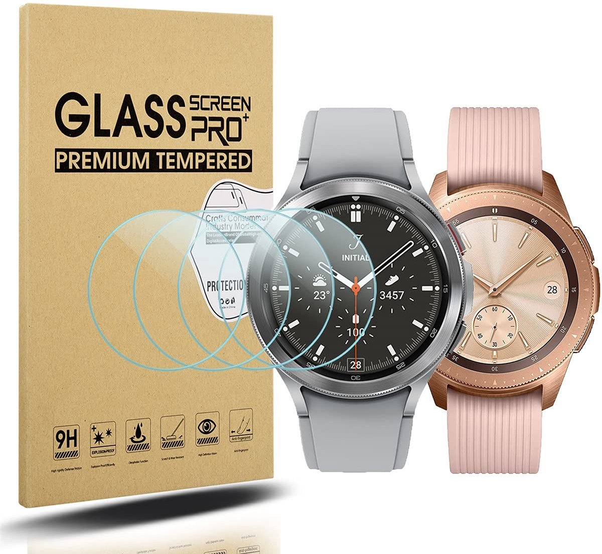 Store_7 - Schermbeschermer - Gehard Glas - HD Bescherming - 42mm - Anti-kras - Voor Samsung Galaxy Watch 4 Classic - 4 Pack