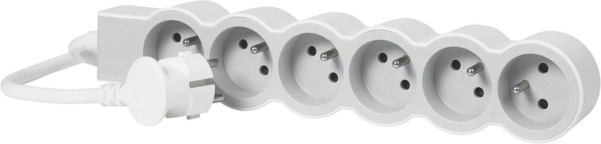 Platte stekkerdoos - Meervoudig stopcontact - Apparaten aansluiten - Extra plat design - 6 stopcontacten - Wit grijs