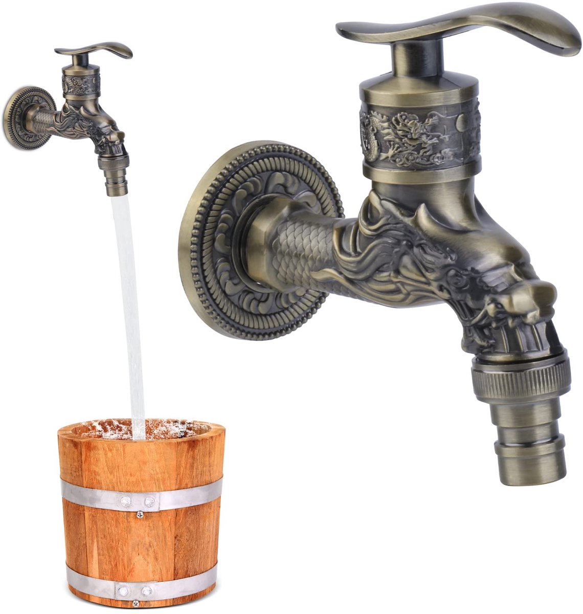 carmdering - Tuingoedkraan - Buitenkraan - Muurkraan - 1/2 inch, messing, met drakenbeeld - Corrosiebestendig, loodvrij - Voor tuin, keuken en badkamer - Vintage design, eenvoudig te installeren - 1 stuk