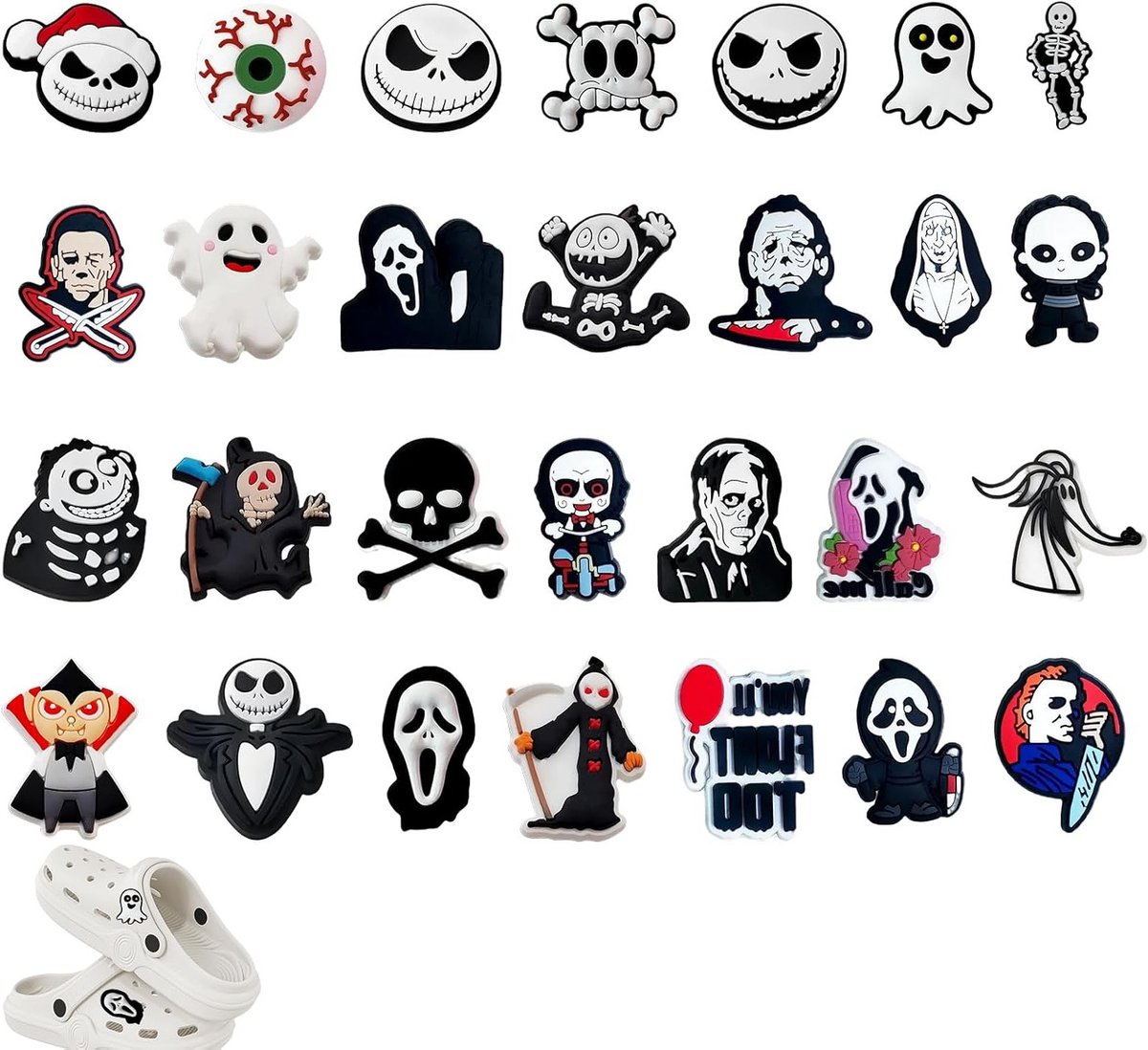 Halloween Schoenaccessoires Set van 28 – Themapuntdecoraties voor Sandalen, Schoenen en Slippers – Geschikt voor Volwassenen en Kinderen – Unieke en Grappige Ontwerpen voor een Spookachtig Feest