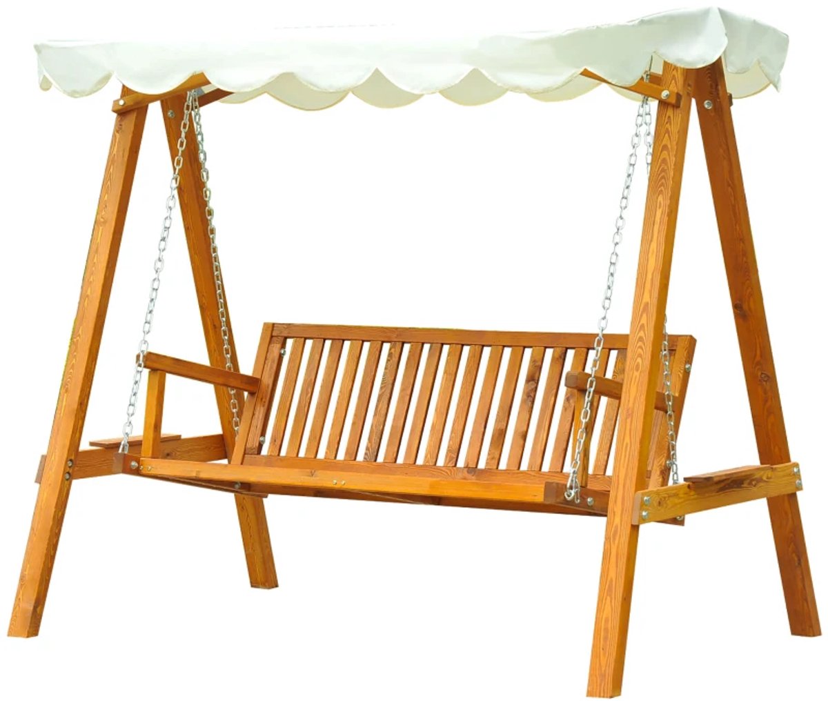 Hollywood Schommel - Schommelbank met Zonnedak - 3-zits Tuinbank - Tuinschommel 3 Personen - tot 360 kg - Schommelstoel - Tuinmeubelen - voor Tuin, Terras, Balkon - Beige + Naturel