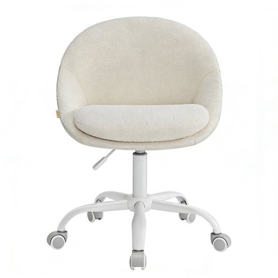 Bobbel Home Bureaustoel Teddy Wit - Sherpa / Bouclé Stof - Verstelbare Bureaustoel zonder Armleuning - Voor Home Office & Make-up Tafel - Scandi Design