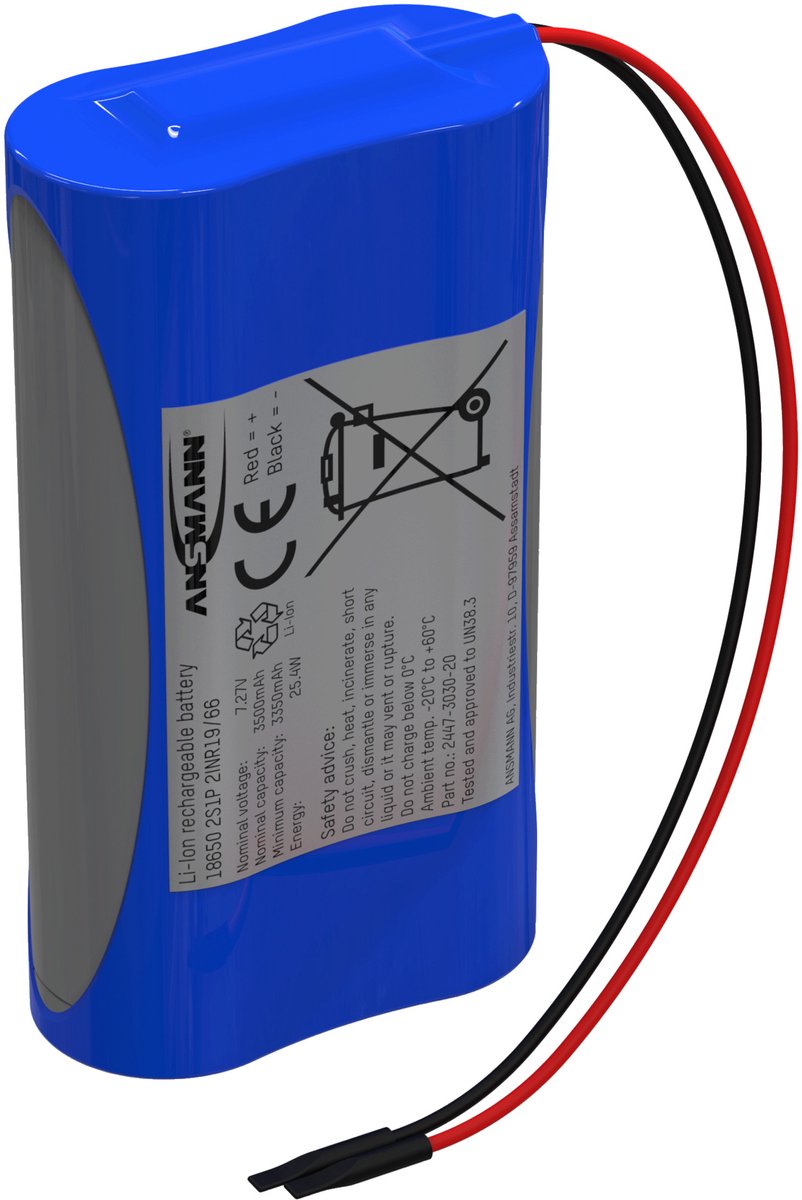 Ansmann 2S1P Accupack Aantal cellen: 2 Batterijgrootte: 18650 Kabel Li-ion 7.2 V 3500 mAh