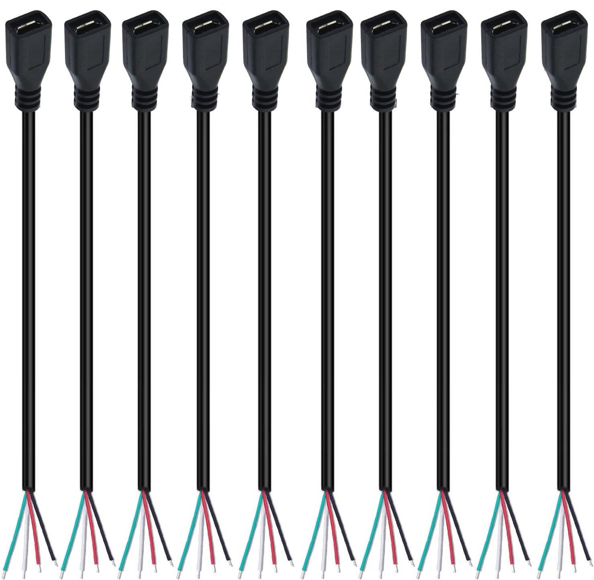10 Stuks Micro USB Pigtail Kabel 30 cm - 28 AWG 2A USB Verlengkabel voor DIY Projecten