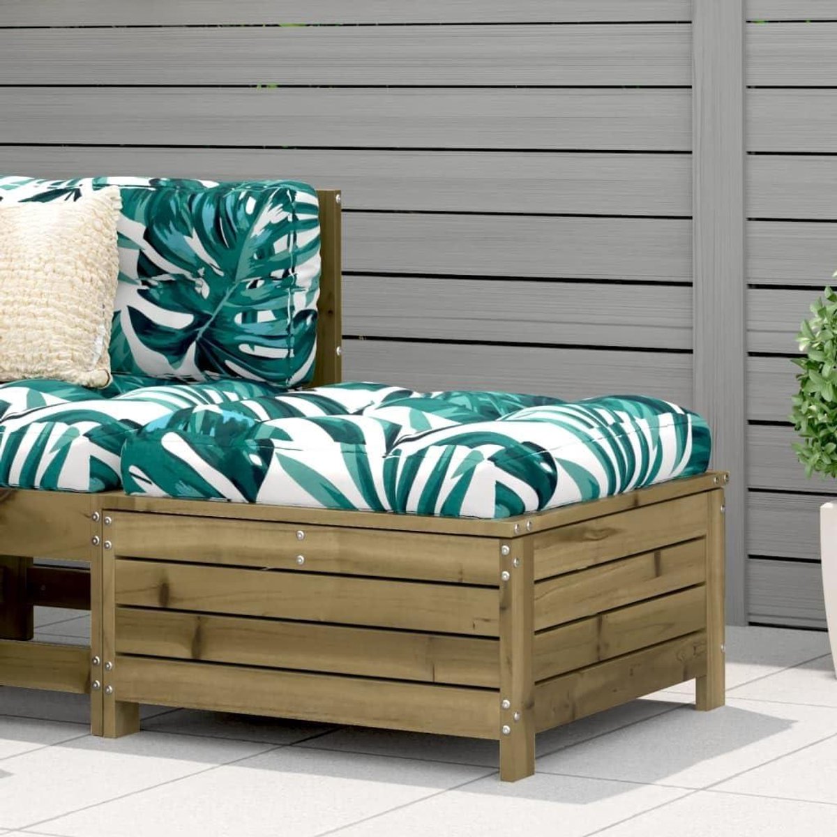 Tuin voetenbank - Ottomaan poef - Buiten relaxen - Geïmpregneerd hout - Met kussen - Houtkleur