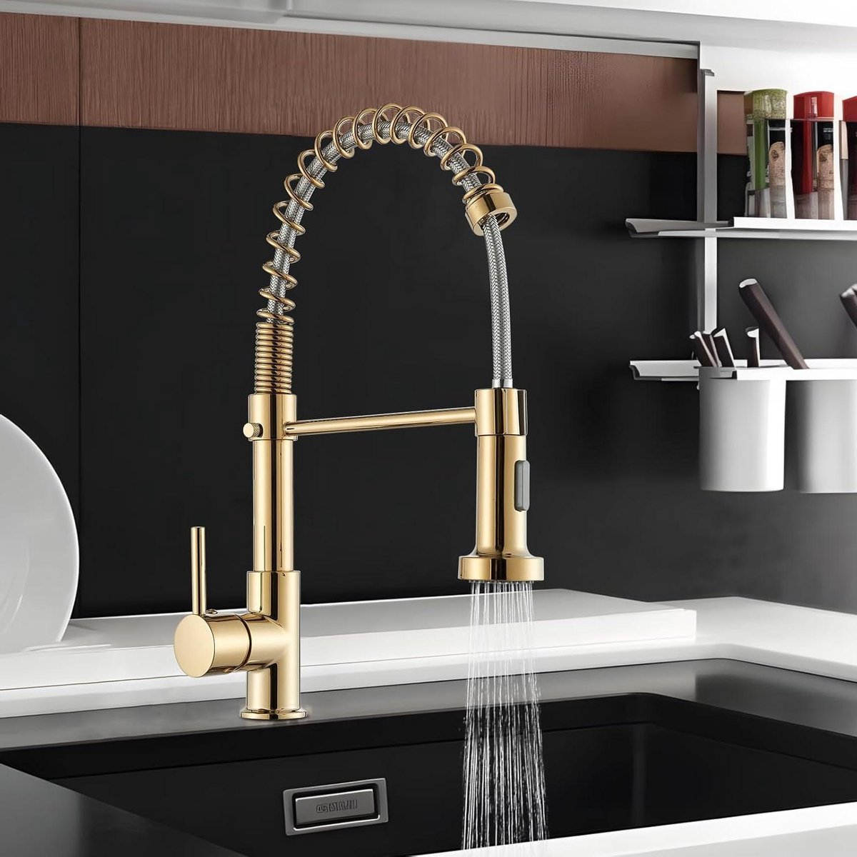 Keukenkraan Geborsteld Goud - Mengkraan Enkele Hendel - Koud en Warm Water - 360 Graden Dr