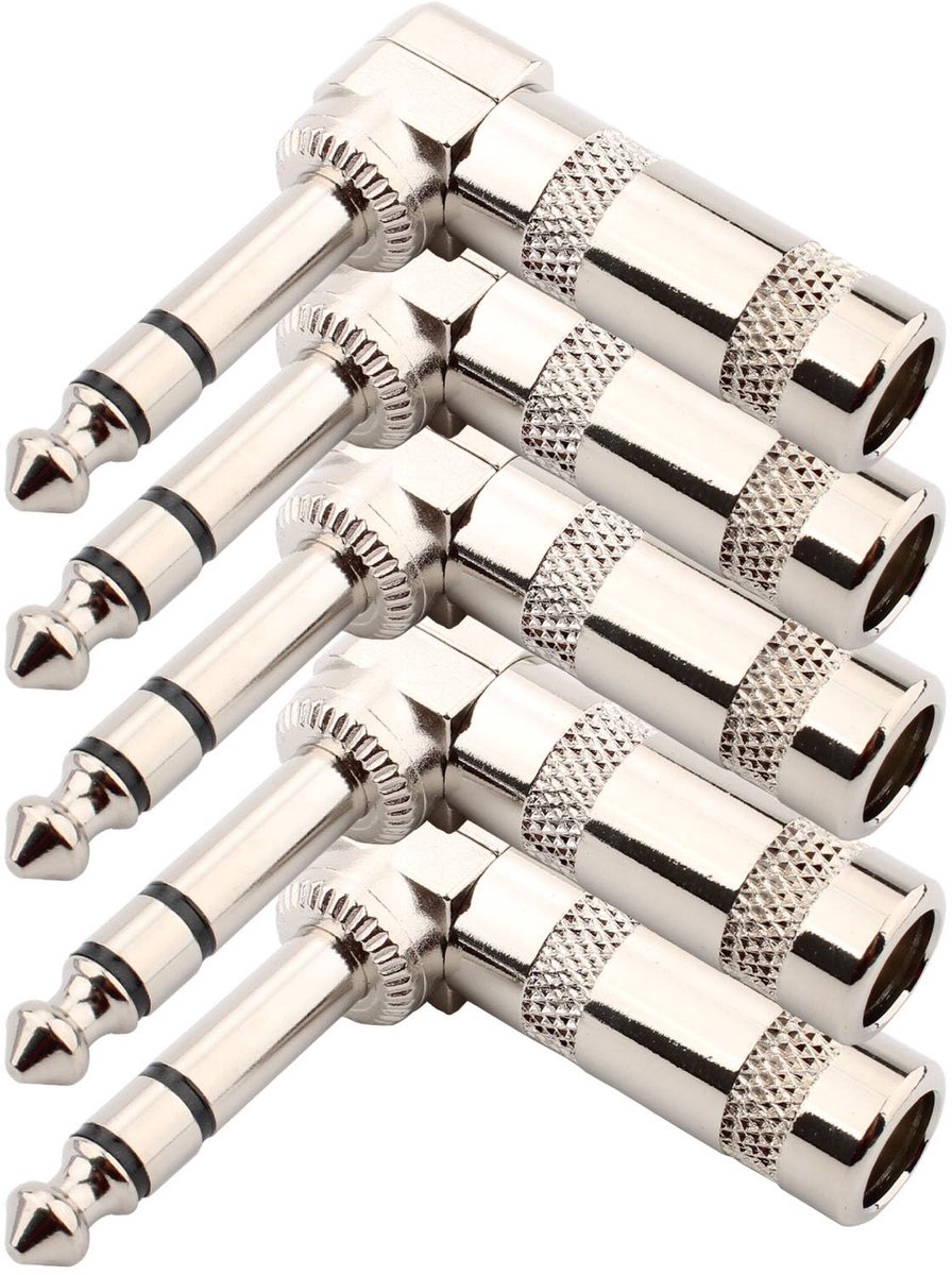 1/4" Audio Plugs 6.35mm TRS Male - 90 Graden Hoek Plug (5-Pack)