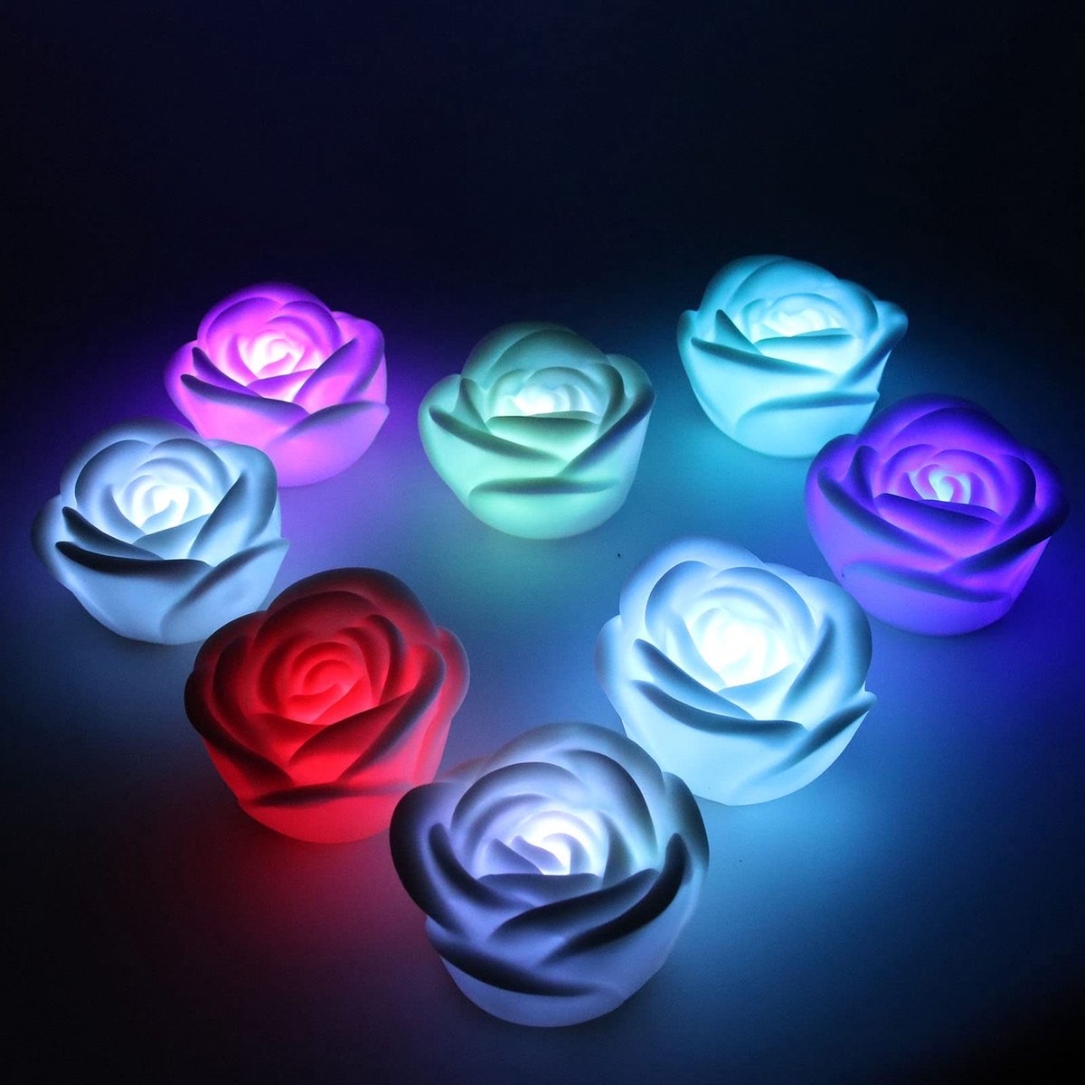 ONF3 - LED Rose Kaarslicht - Vlamloos en Flikkerend - Decoratief en Duurzaam - Kleurrijke Theelichtjes - Voor Feesten en Bruiloften - 4 Stuks