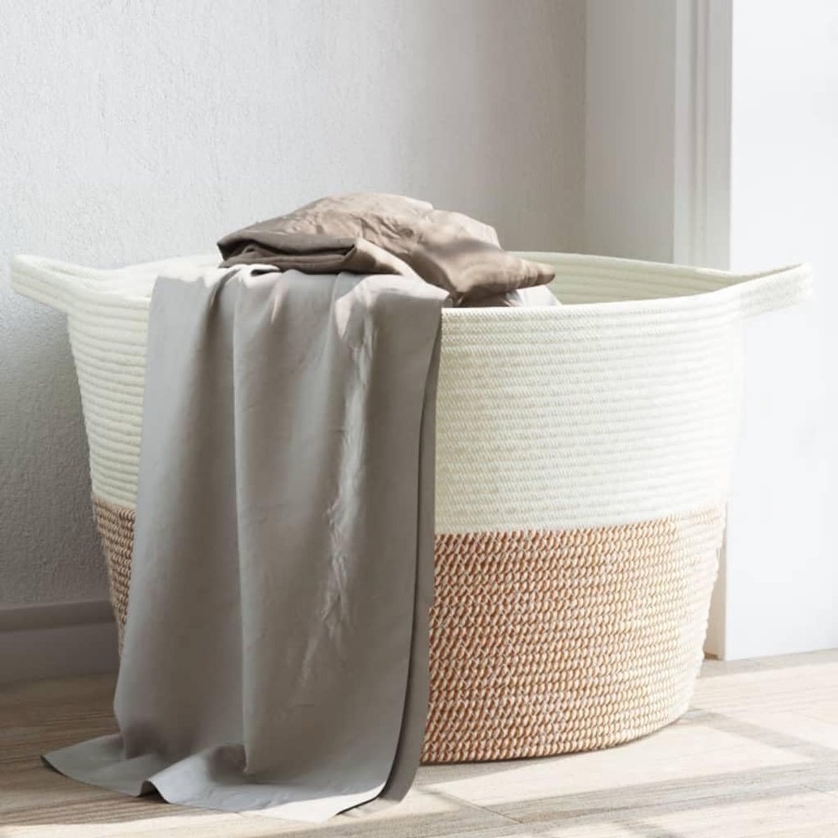 Wasmand - Opbergmand - Was Sorteren - Opvouwbaar Ontwerp - 60 x 36 cm - Bruin Wit