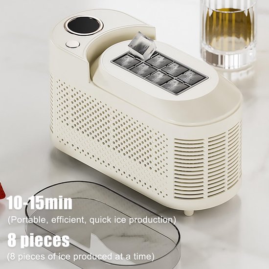 Mini IJsblokjesmachine - Draagbare IJsmaker - Drankjes Koelen - Snelle IJsproductie - 8 Blokjes/10 Min - Wit van MINI — afbeelding 3